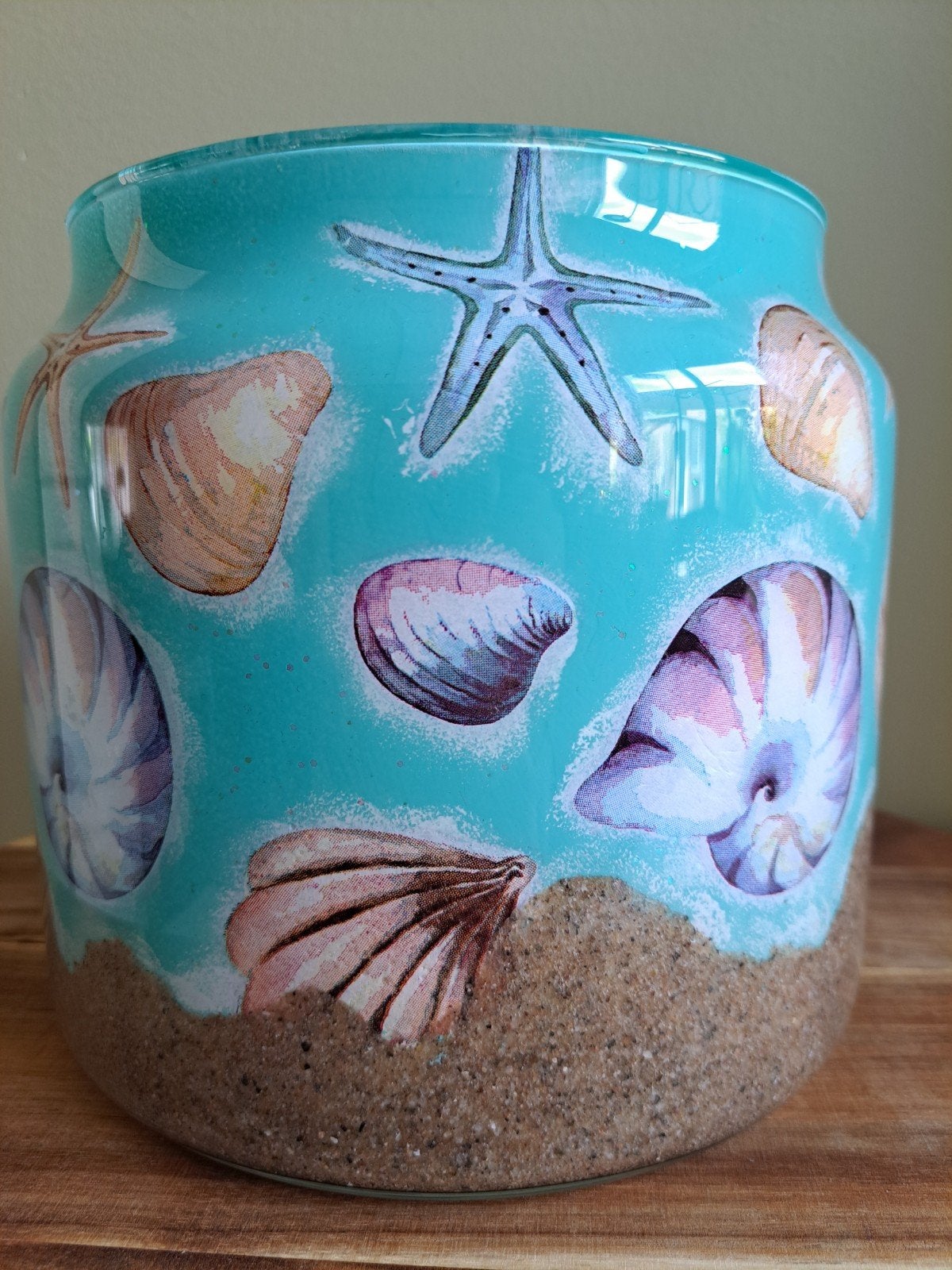Vaas Decoupage reverse strand thema, Ophalen of Verzenden, Blauw