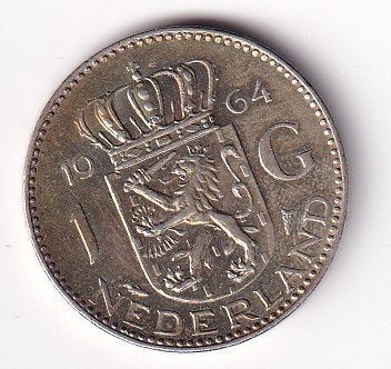 1 Gulden 1964 Zeer Fraai met Patina, 1 gulden, Koningin Juliana, Verzenden, Zilver