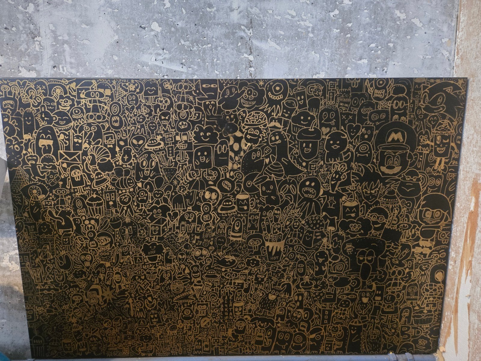 Uniek Handgetekend Doodle-Art Paneel (80x113cm), Antiek en Kunst, Kunst | Schilderijen | Modern, Ophalen of Verzenden, Handgeschilderd