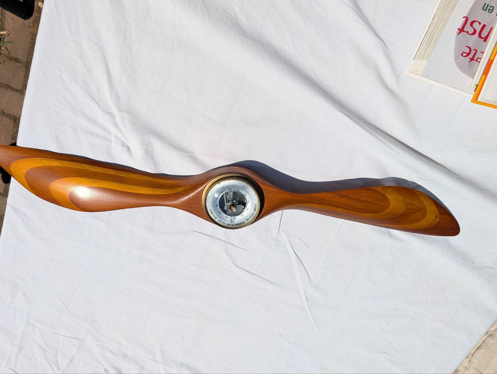 Antieke Barometer in Houten Vliegtuigpropeller, Ophalen, Gebruikt, Barometer