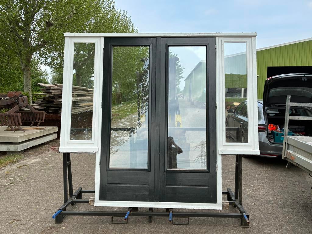 Jaren 30 tuindeuren met kozijn en achterdeur met kozijn, Doe-het-zelf en Verbouw, Ophalen, Deurkozijn, Zo goed als nieuw, 225 cm of meer