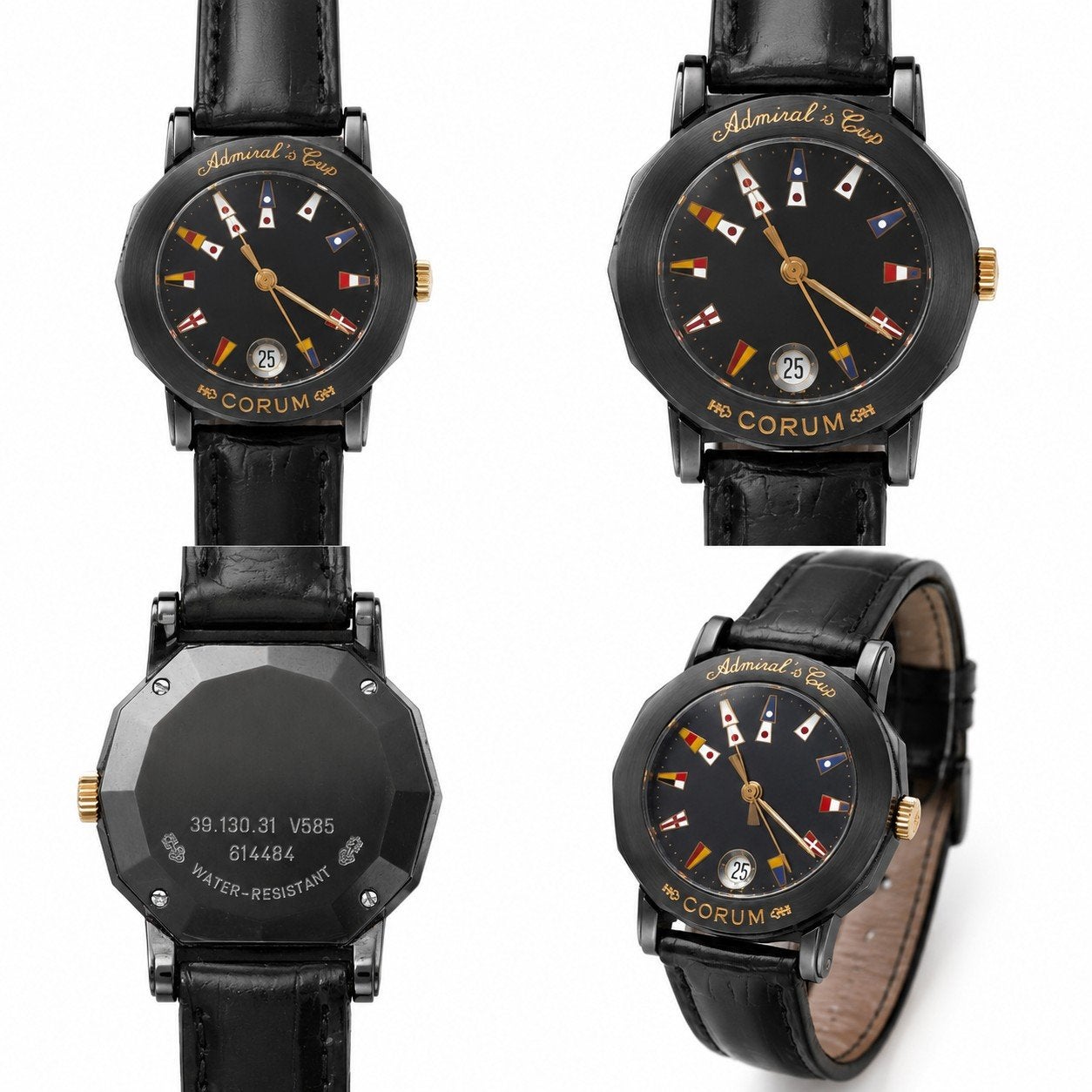 Corum Admiral's Cup Polshorloge Zwart Leer Goud, Ophalen of Verzenden, Zo goed als nieuw, Leer, Overige merken