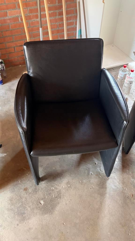 4 zwarte echte leren stoelen met wieltjes, Gebruikt, Zwart, Leer, Ophalen of Verzenden