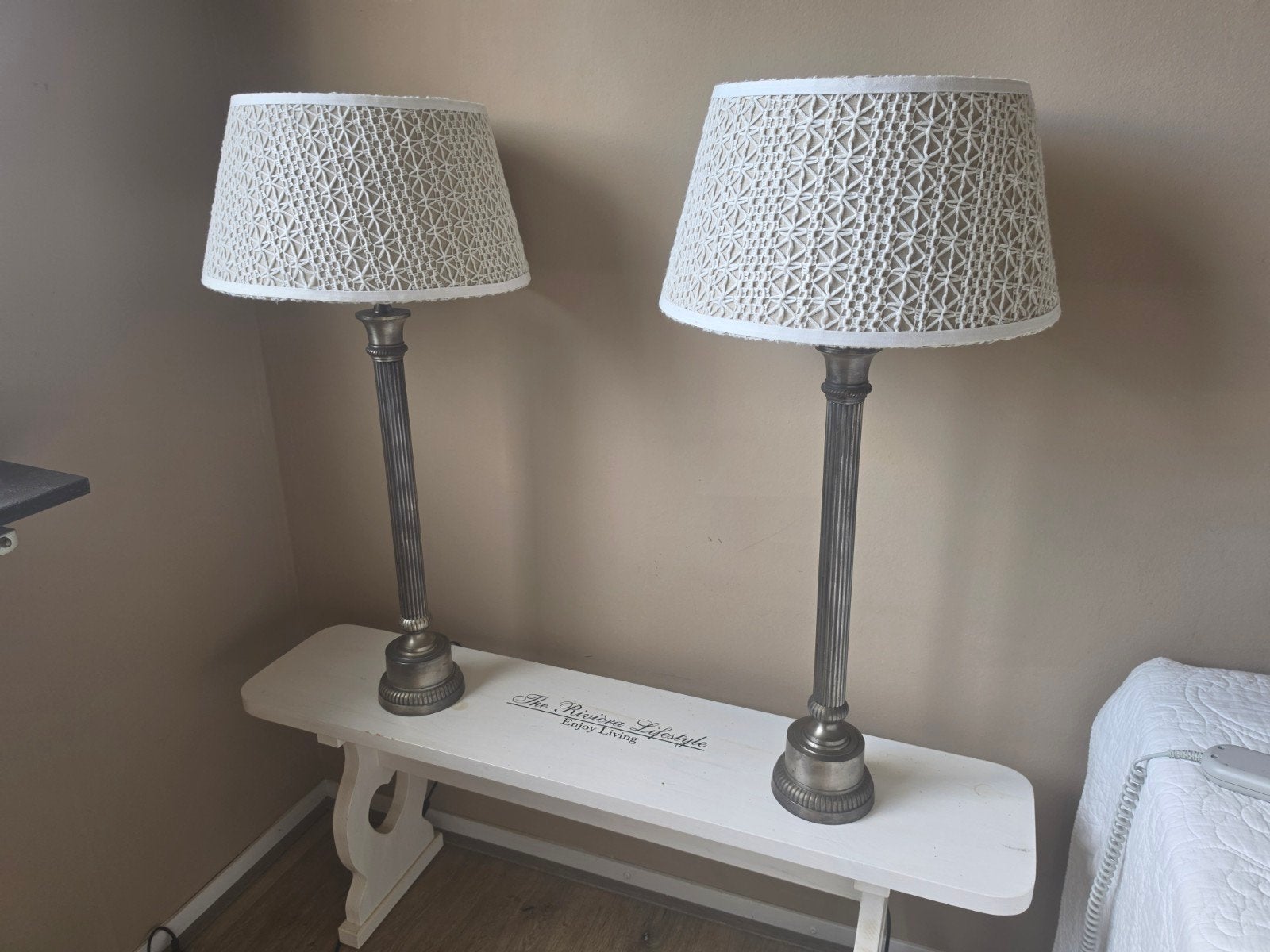 Set van 2 Riviera Maison Tafellampen met Kanten Kappen, Ophalen, Riviera Maison, Wit, Met kap