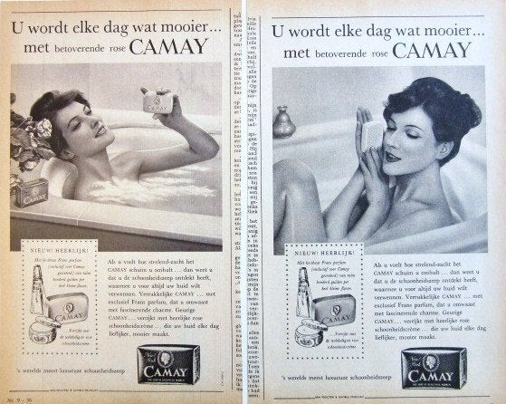 5 vintage advertenties reclames van Camay zeep 1960, Verzamelen, Merken en Reclamevoorwerpen, Ophalen of Verzenden, Gebruikt, Overige typen