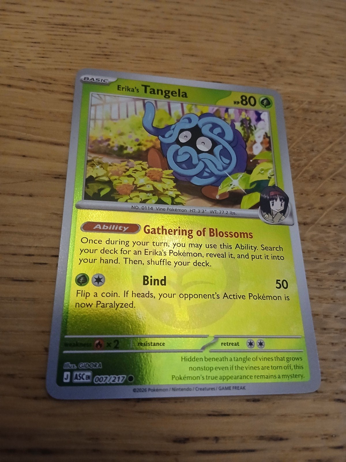 Erika's Tangela Pokémon Kaart - JASC 007/217, Ophalen of Verzenden, Zo goed als nieuw, Losse kaart