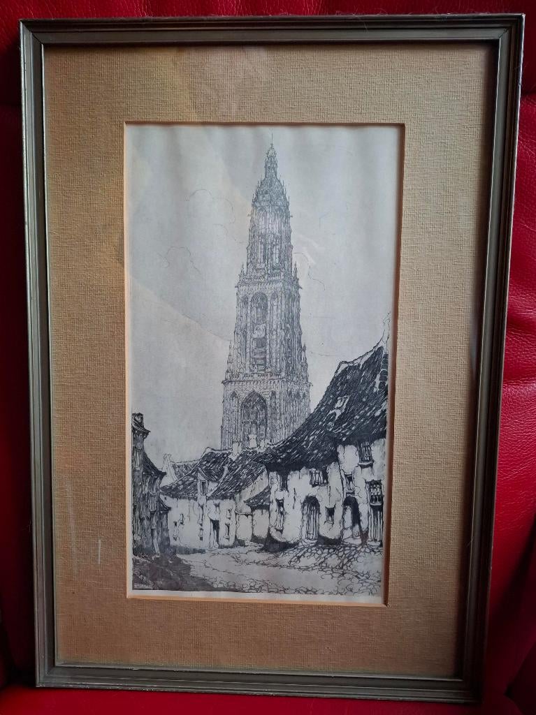 Druk van Anton Pieck van de Cunera toren in Rhenen, Ophalen of Verzenden