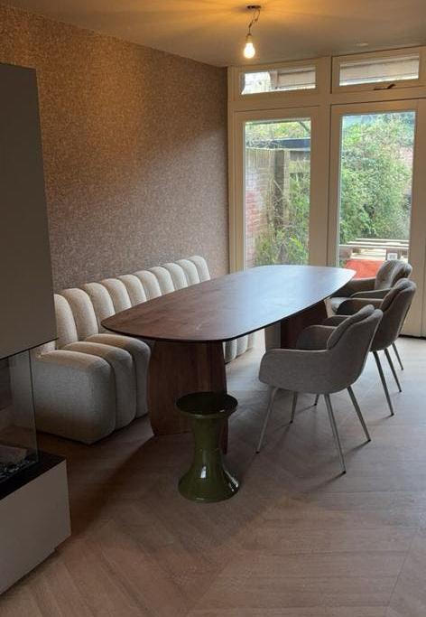 Prachtige eettafel set met mooie bank, Ophalen, Japandi chique, Eikenhout, Zo goed als nieuw