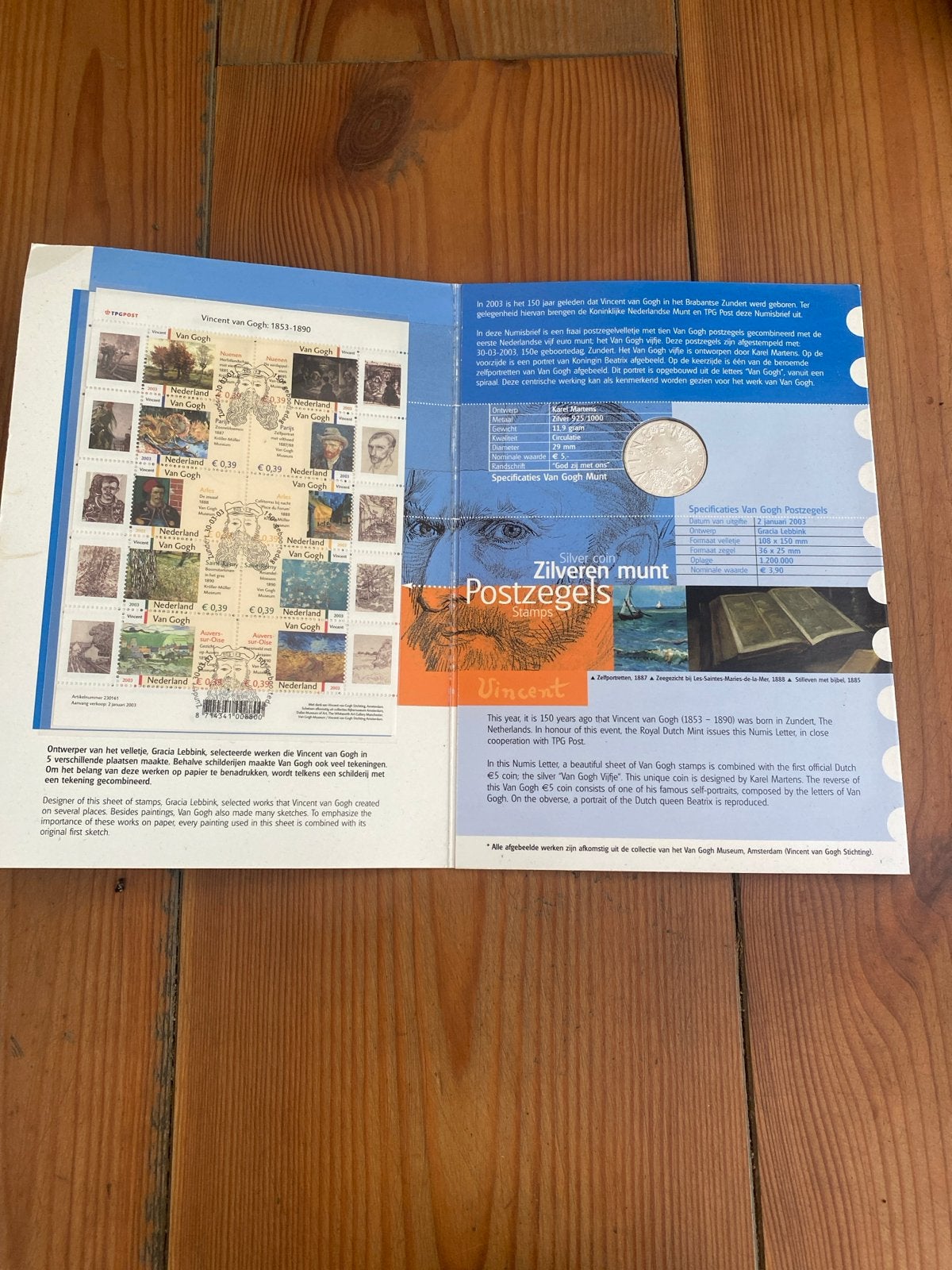 Collectors item: Van Gogh vijfje en postzegels, Ophalen of Verzenden, Na 1940
