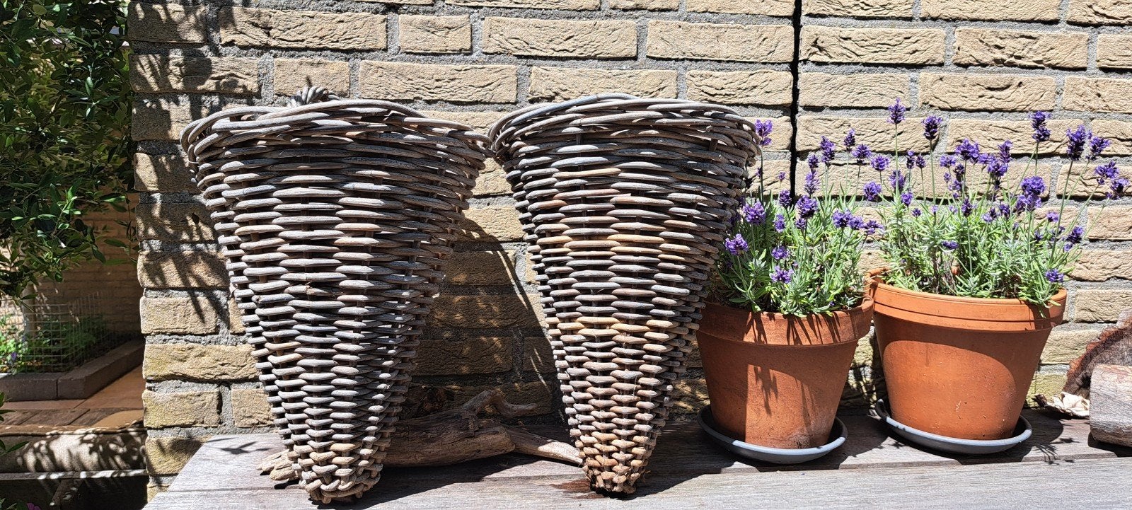 Rieten hangpotten, bloempotten, wandhanger, Tuin en Terras, Overige materialen, Gebruikt, Minder dan 60 cm, Ophalen of Verzenden