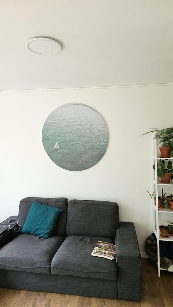 Muurcirkel met zeilboot op zee, Ophalen, Groen, Gebruikt, Kunststof