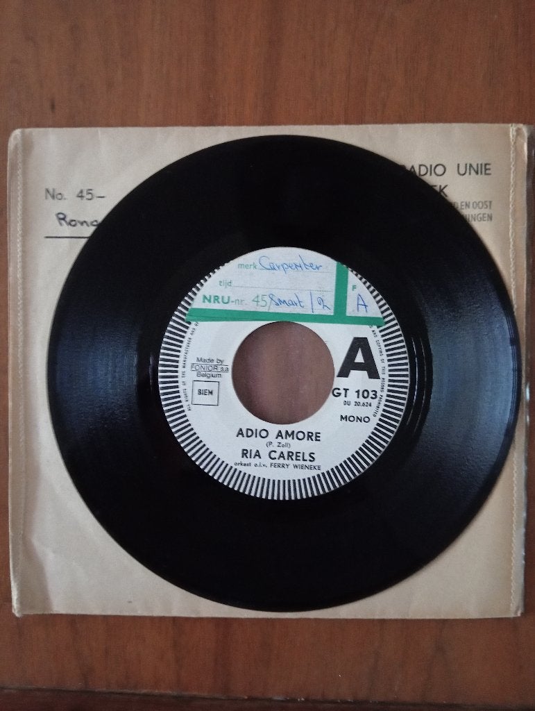 Ria Carels Adio Amore / De Droom Van Ieder Meisje (1968), Gebruikt, 7 inch, Ophalen of Verzenden, Promo