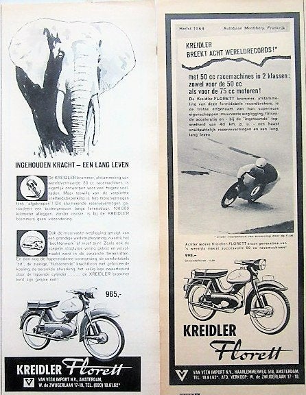 5 oude advertenties reclames Kreidler motorfiets 1964 motor, Ophalen of Verzenden, Gebruikt, Overige typen
