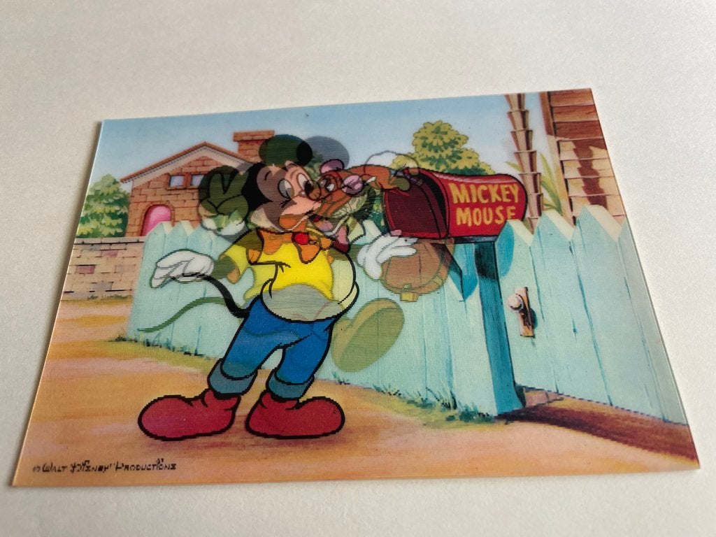 Disney 3D dieptekaart / ansichtkaart , Mickey bij Brievenbus, Verzenden, 1960 tot 1980, Voertuig