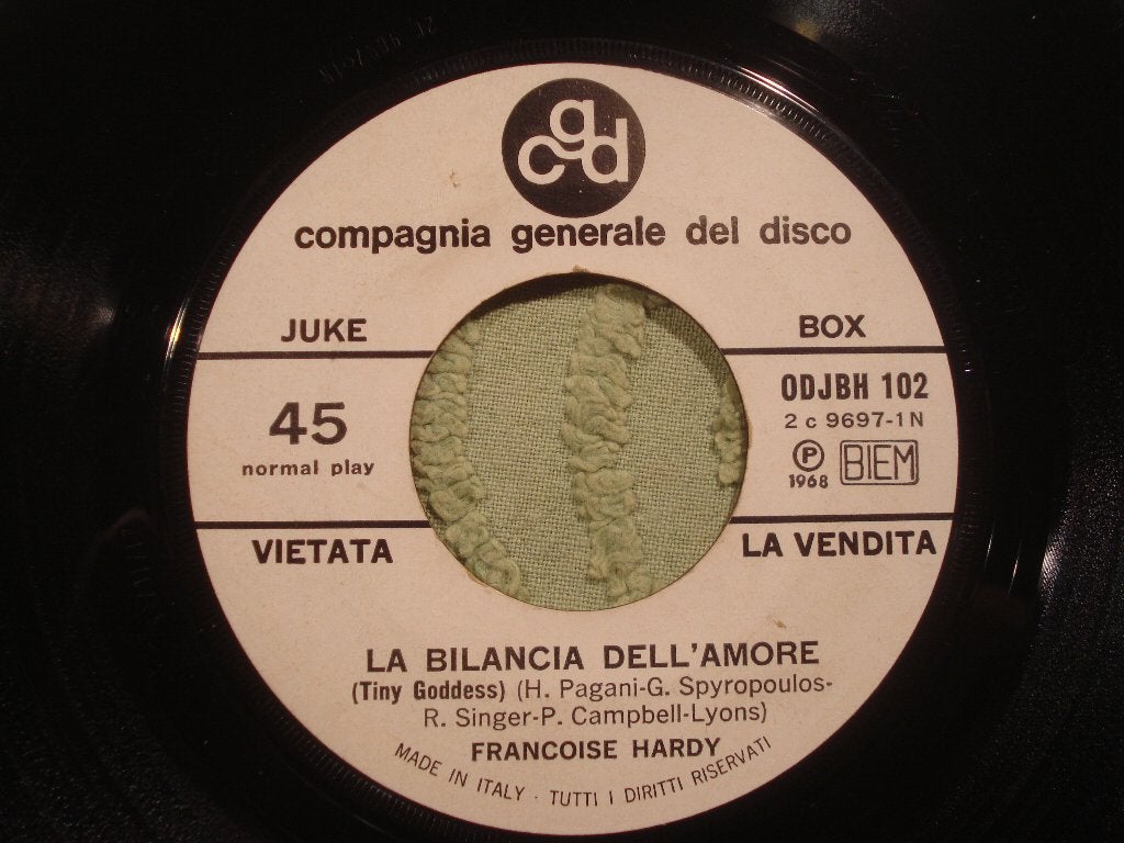 Françoise Hardy 7”: La bilancia dell’amore (Italië) Jukebox, Cd's en Dvd's, Ophalen of Verzenden, Zo goed als nieuw, 7 inch, Pop