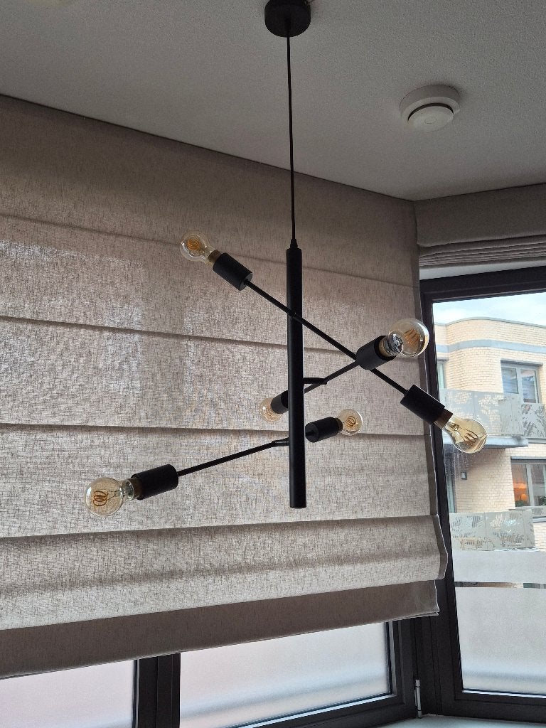 Moderne hanglamp zwart – 6 lichtpunten, Ophalen, Zo goed als nieuw, E27 (groot)