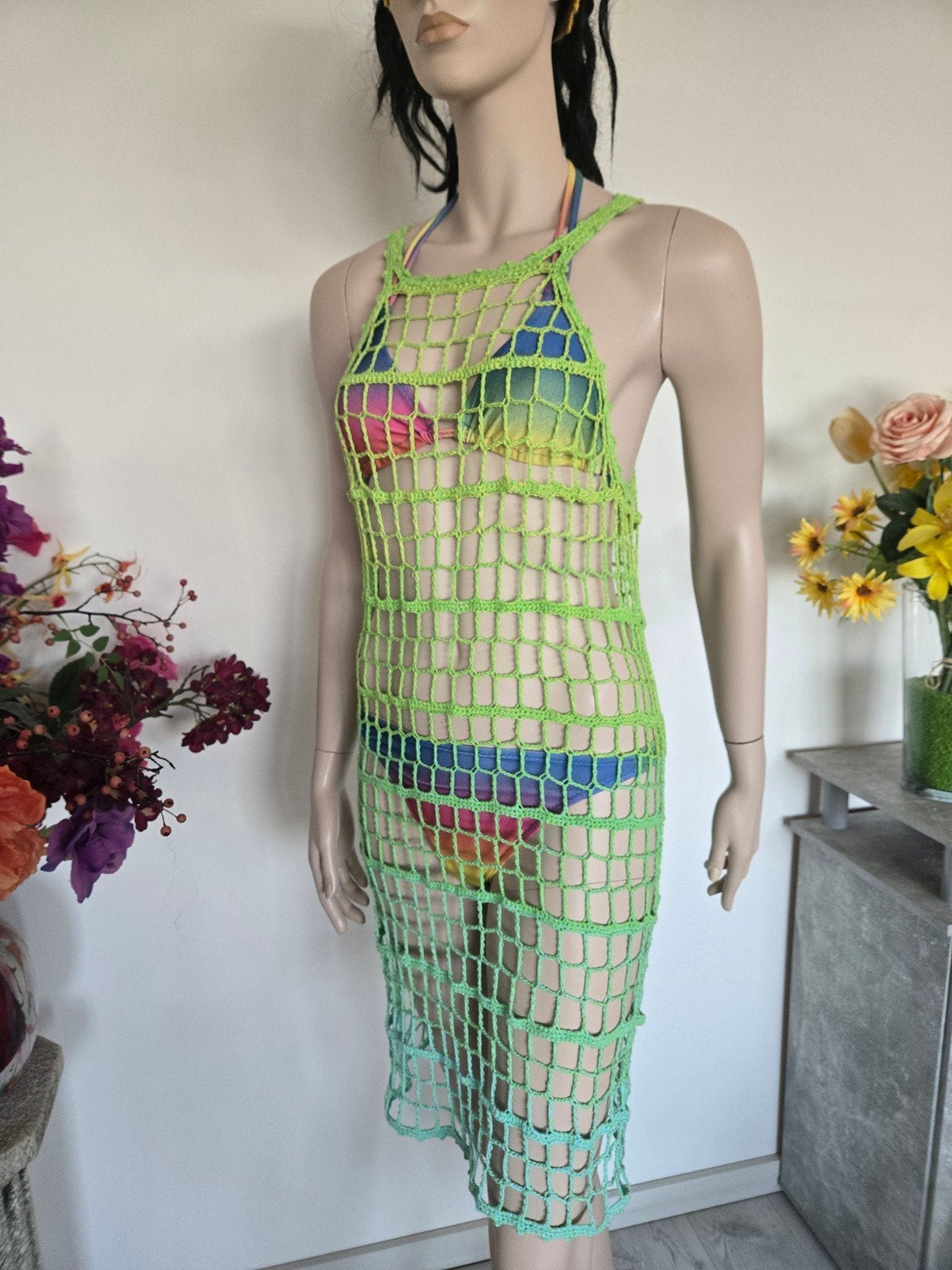 Gehaakte strandjurk / cover-up (Maat S-M), Overige typen, Blauw, Nieuw, Ophalen of Verzenden