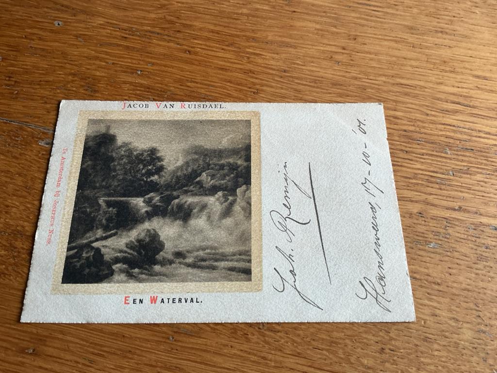 H166 reproductie schilderij Jacob van Ruisdael een waterval, Ophalen of Verzenden, 1980 tot heden, Overige thema's