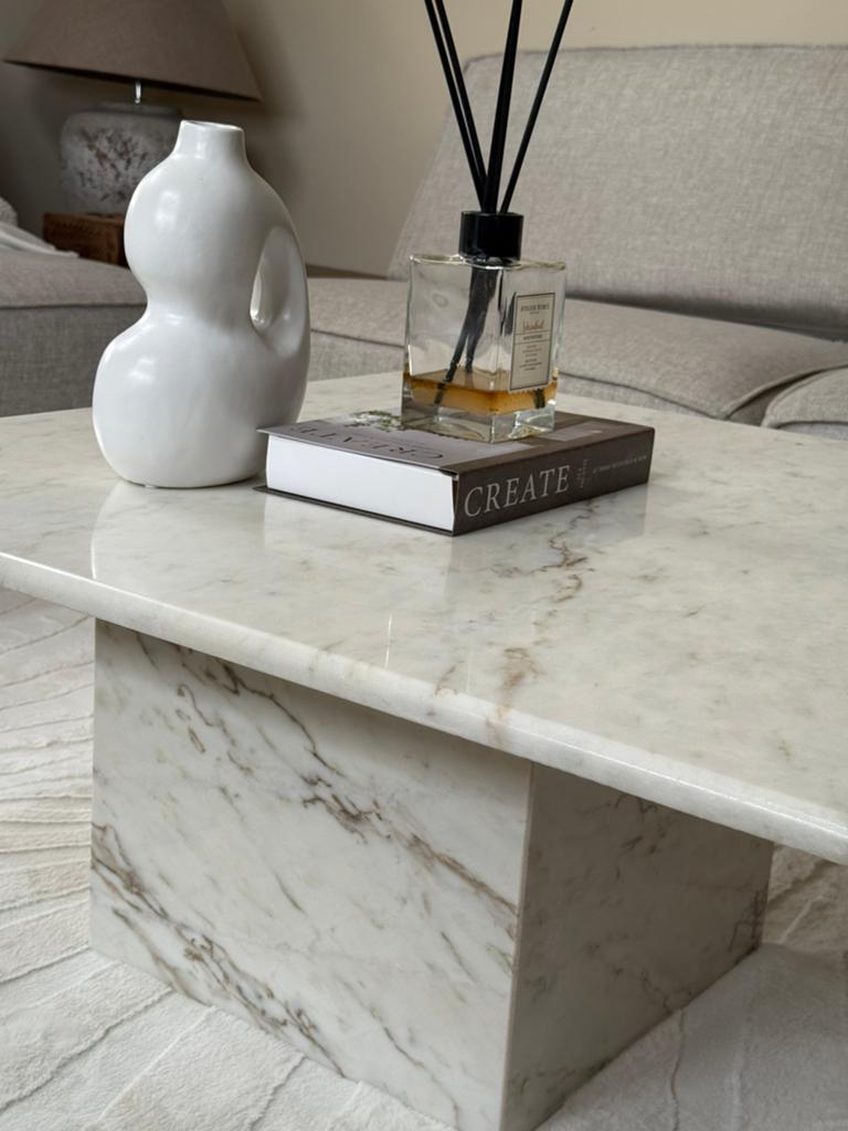 Carrara-marmer vintage salontafel, Huis en Inrichting, Tafels | Salontafels, Ophalen, Overige materialen, 50 tot 100 cm, Vierkant
