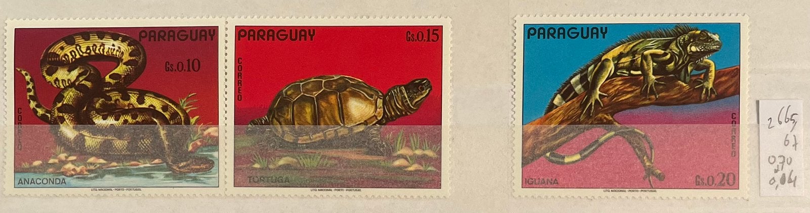 3 postzegels Paraguay; fauna, Ophalen of Verzenden, Gestempeld, Dier of Natuur