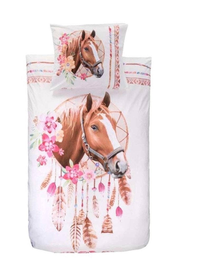 Dekbed 1 persoons meiden paarden, Meisje, Ophalen of Verzenden, Zo goed als nieuw, Roze