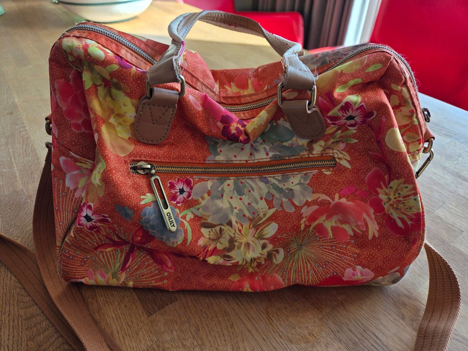 Oilily schoudertas/handtas met bloemenprint, Ophalen of Verzenden, Gebruikt, Oranje, Handtas