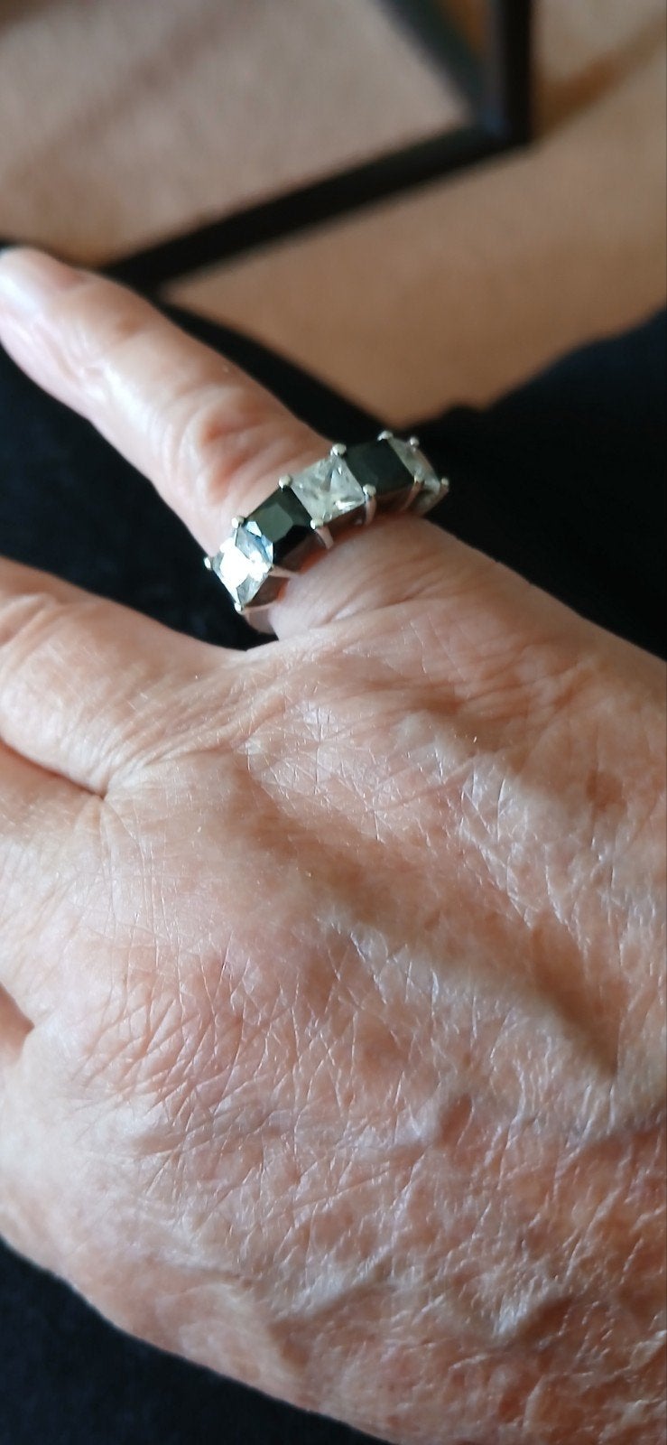 prachtige echt zilveren ring grote stenen onyx en zirkonia, Verzenden, Met edelsteen, Dame, Zilver