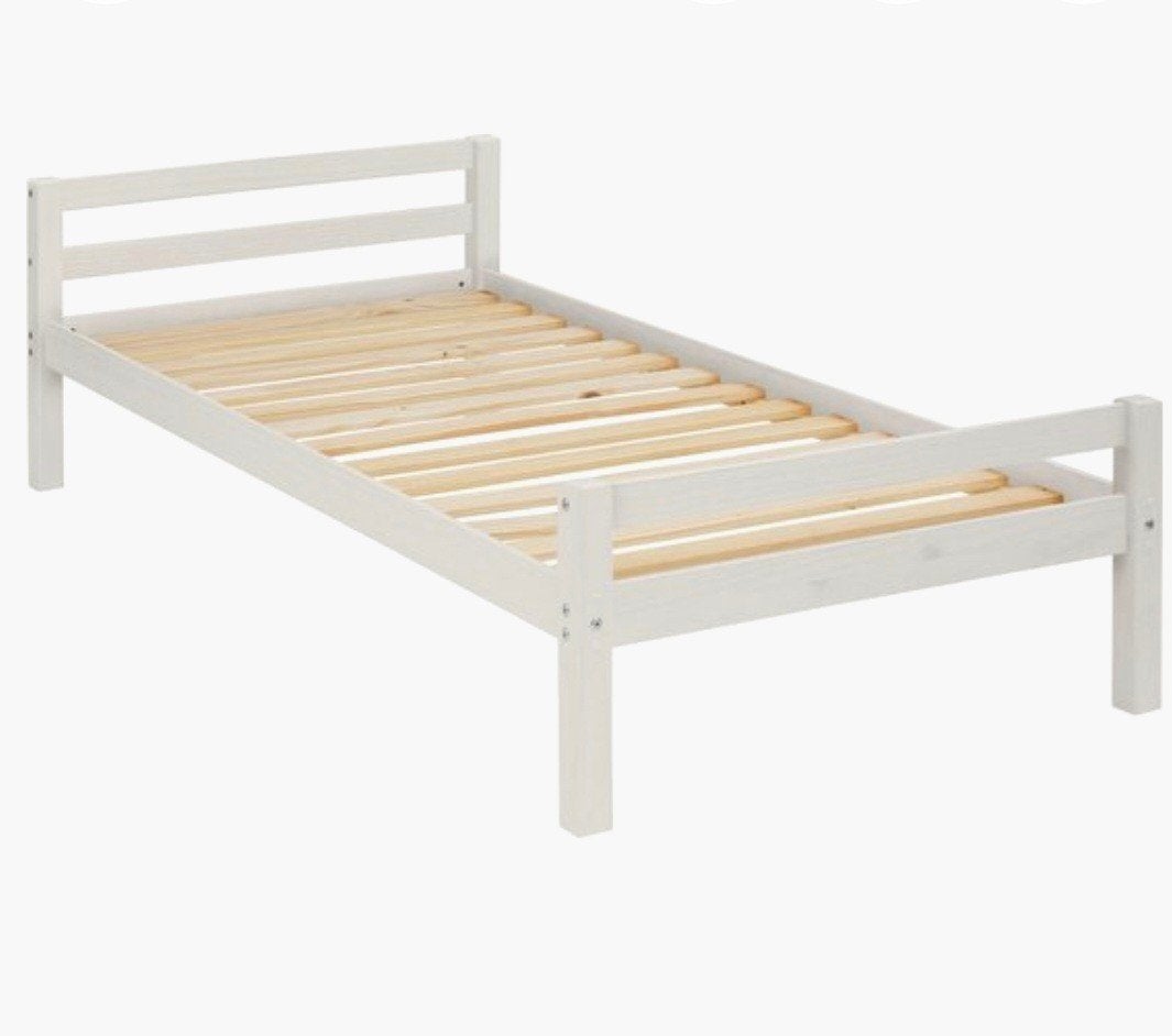 Eenpersoonsbed 90x200 grenen white wash (incl. matras), Gebruikt, 90 cm, Eenpersoons, Wit