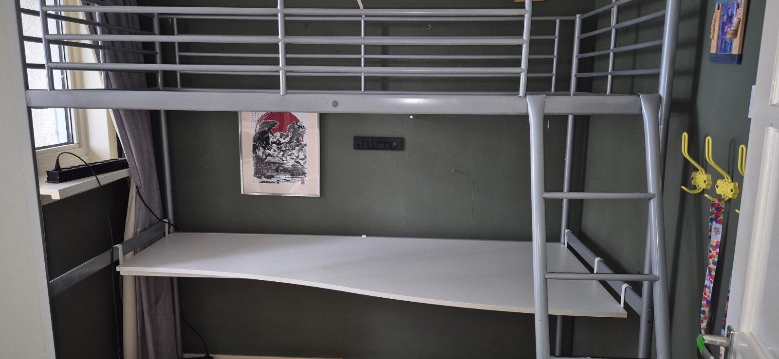Hoogslaper met bureau - Grijs metaal, Ophalen, Gebruikt, Eenpersoons, 200 cm