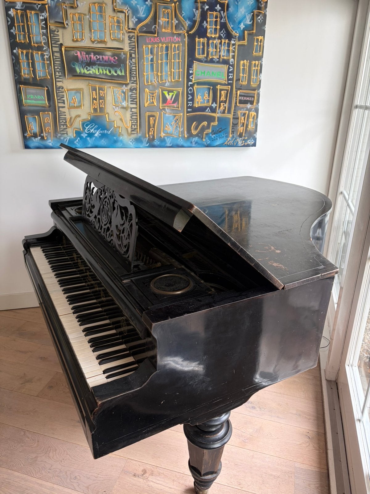 Babyvleugel zwart 140x145 cm, Muziek en Instrumenten, Piano's, Ophalen, Gebruikt, Zwart, Vleugel