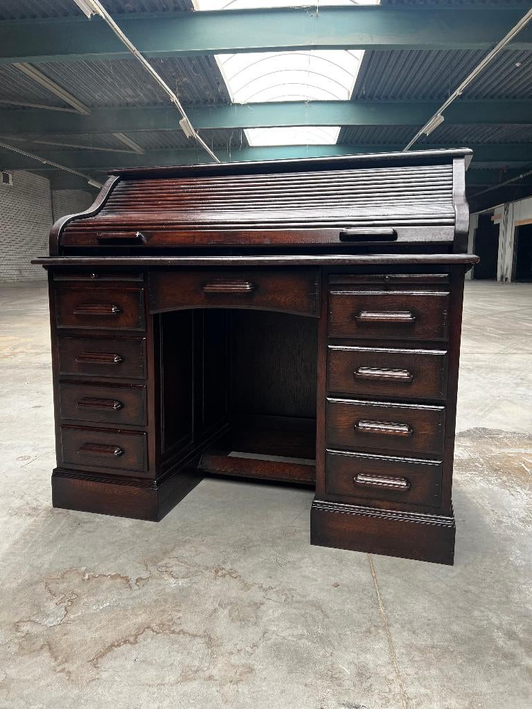 Antiek rolltop bureau massief hout – zeer mooi, Huis en Inrichting, Met lades, Hout, Secretaire, Antiek