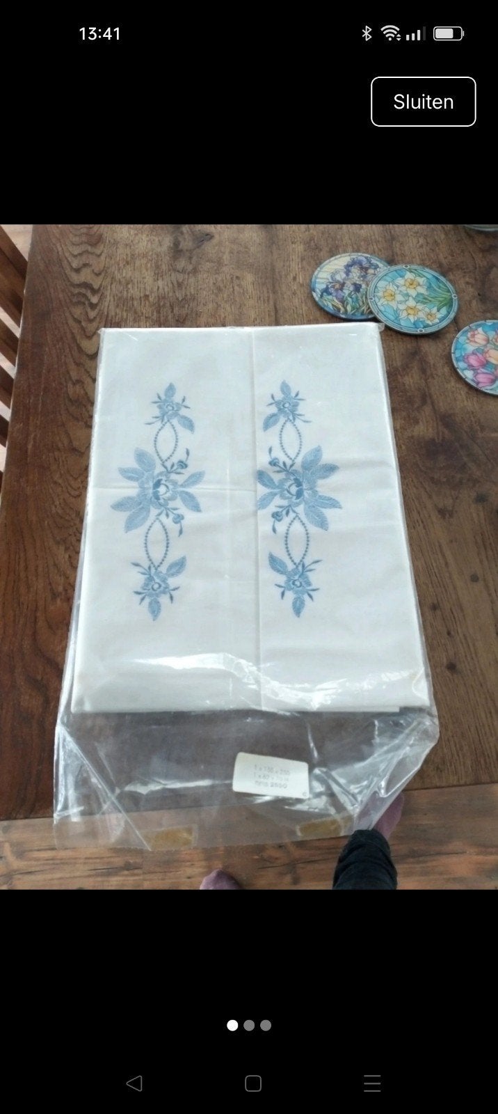 Prachtig vintage linnen laken met bijpassende kussensloop, Ophalen, Eenpersoons, Blauw, Dekbedovertrek