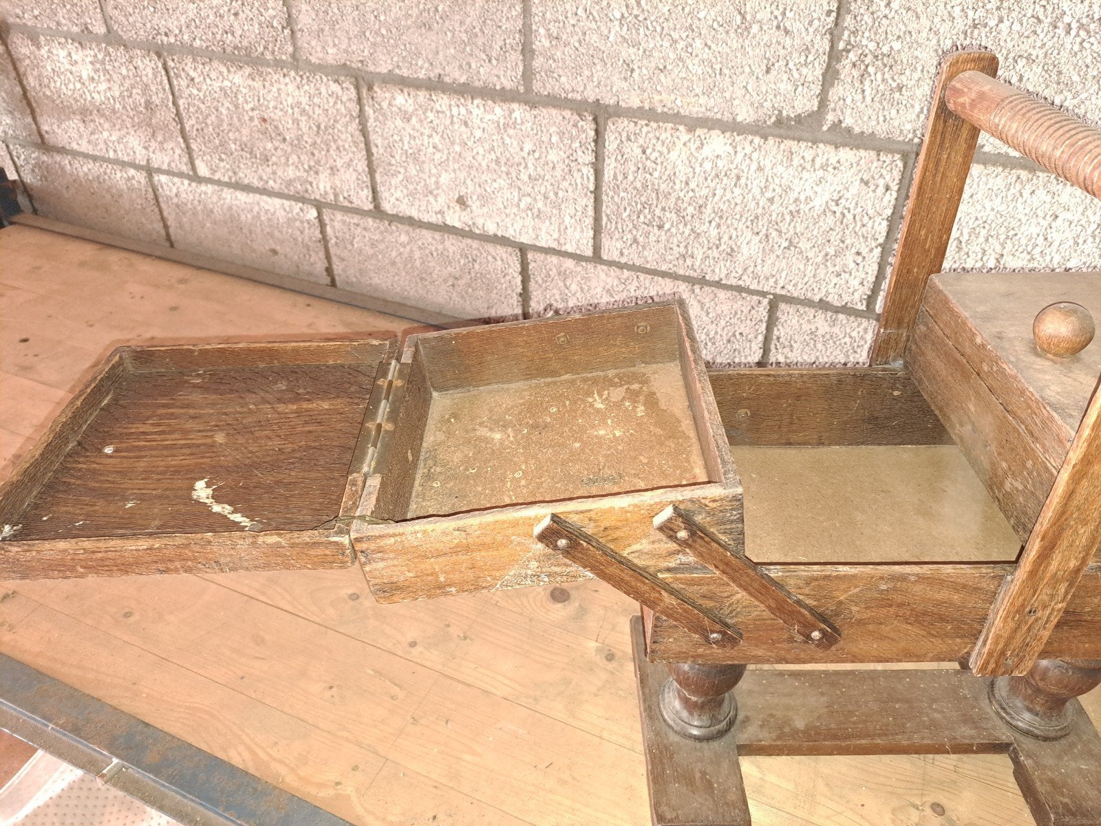 Houten naai kist, Ophalen, Gebruikt, X, Lint, Band of Elastiek