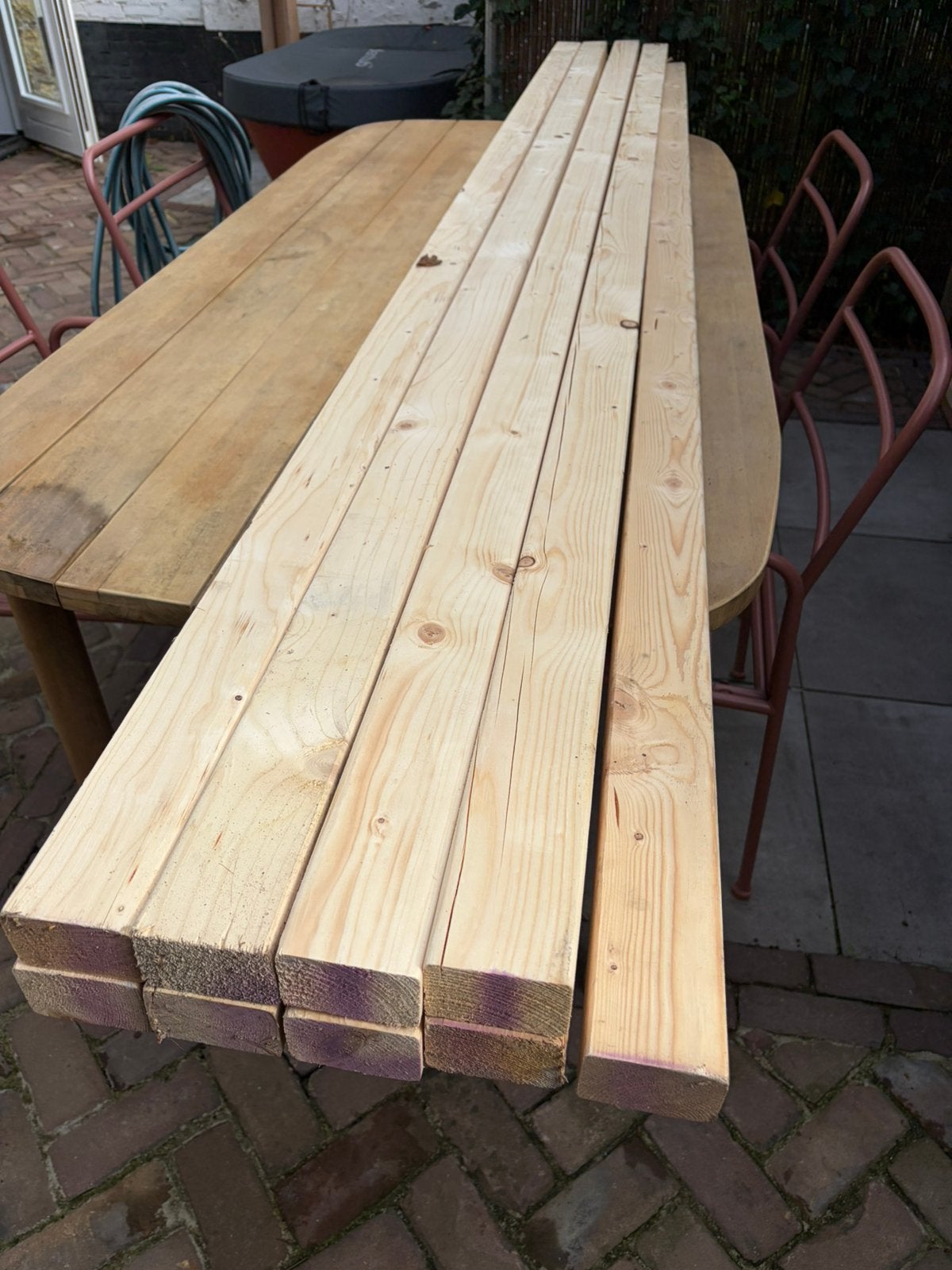 Vuren balken 44x69 lengte 3 meter (9 st), Doe-het-zelf en Verbouw, Ophalen, Zo goed als nieuw, Balk, Vuren