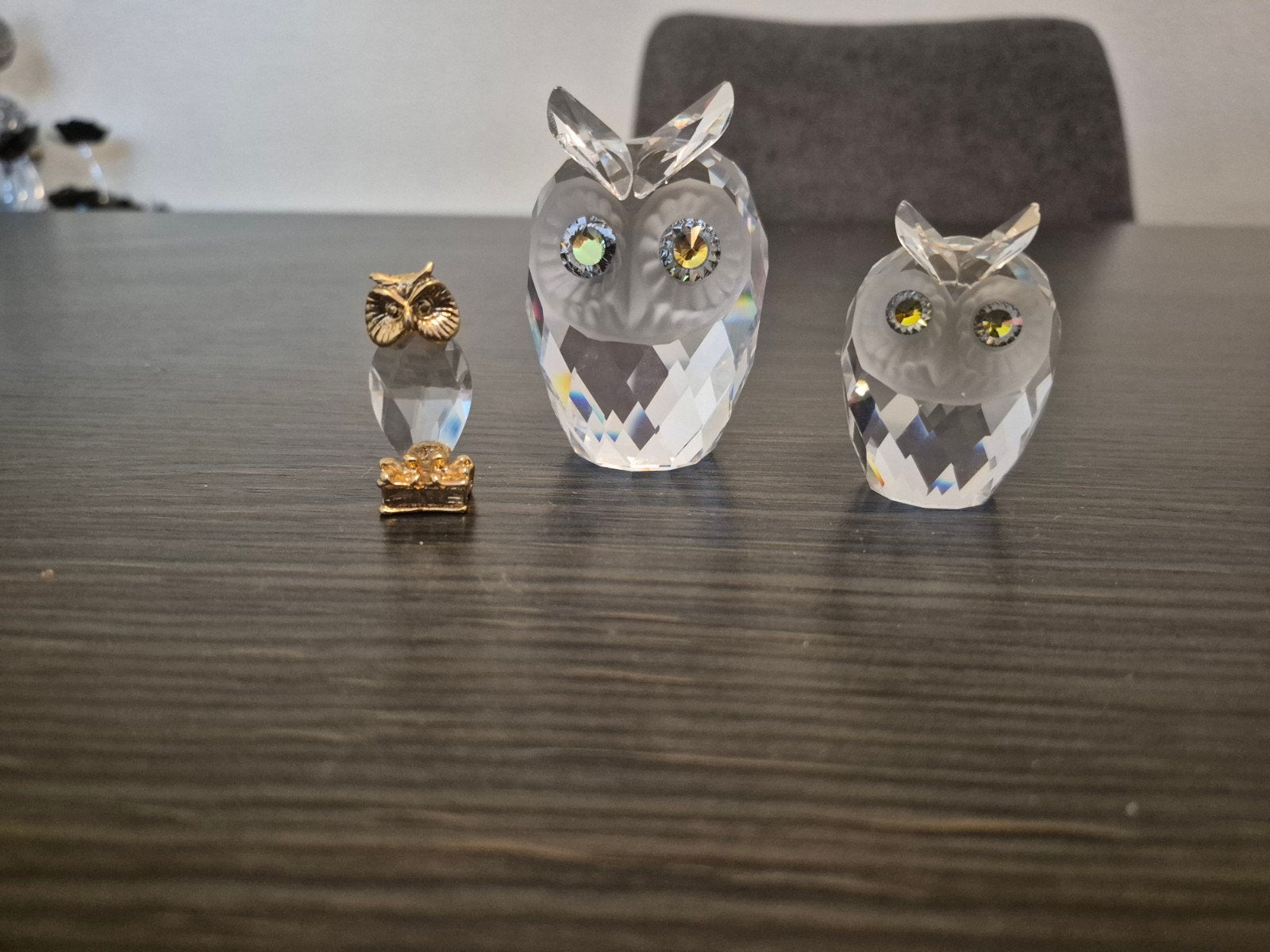 Set van 3 kristallen uilen / uilen beeldjes (Swarovski stijl, Verzamelen, Ophalen of Verzenden, Zo goed als nieuw, Figuurtje