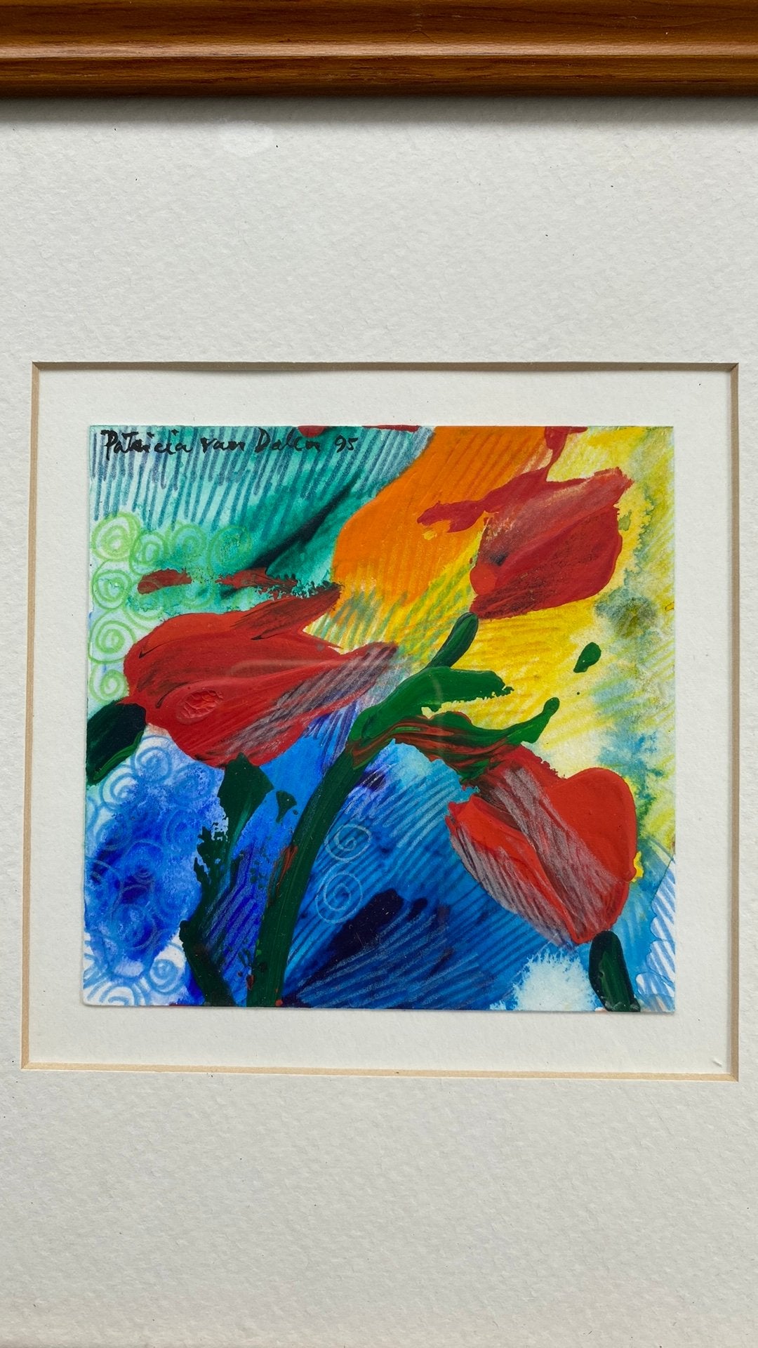 Tulipanes schilderij patricia van dalen, Antiek en Kunst, Met glas, Ophalen, Dieren en Natuur