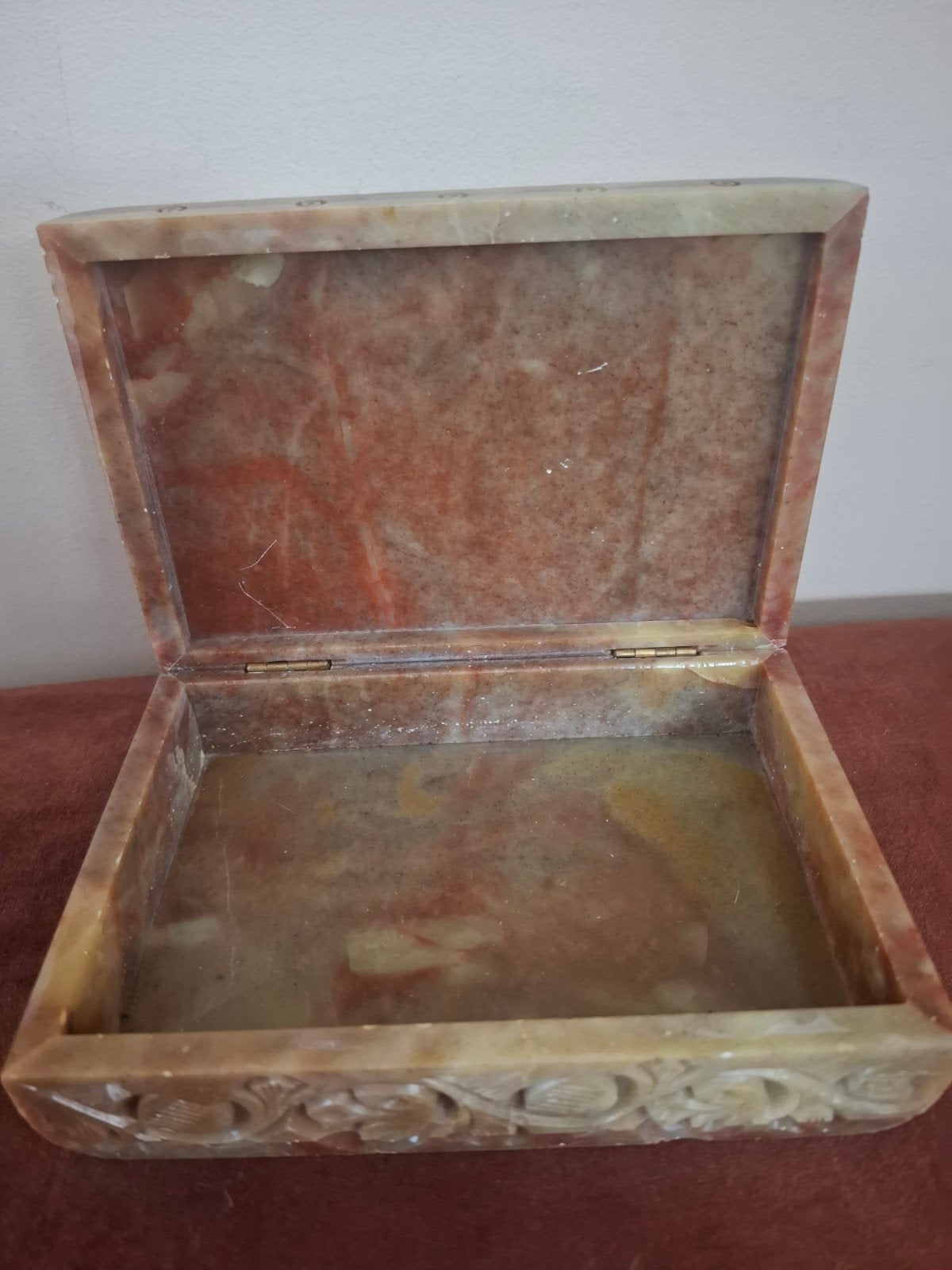 Vintage sieradendoos Onyx/speksteen, Ophalen, Gebruikt, Natuurlijk materiaal