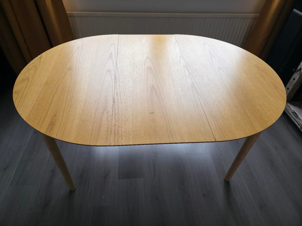 TE KOOP - Verstelbare ronde eettafel, Huis en Inrichting, Tafels | Eettafels, Ophalen, 100 tot 150 cm, Rond, Zo goed als nieuw