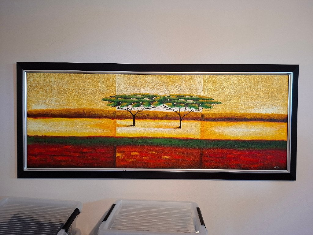 Olieverfschilderij met lijst 131x53, Doek, Impressionistisch, Landschap, Olieverf