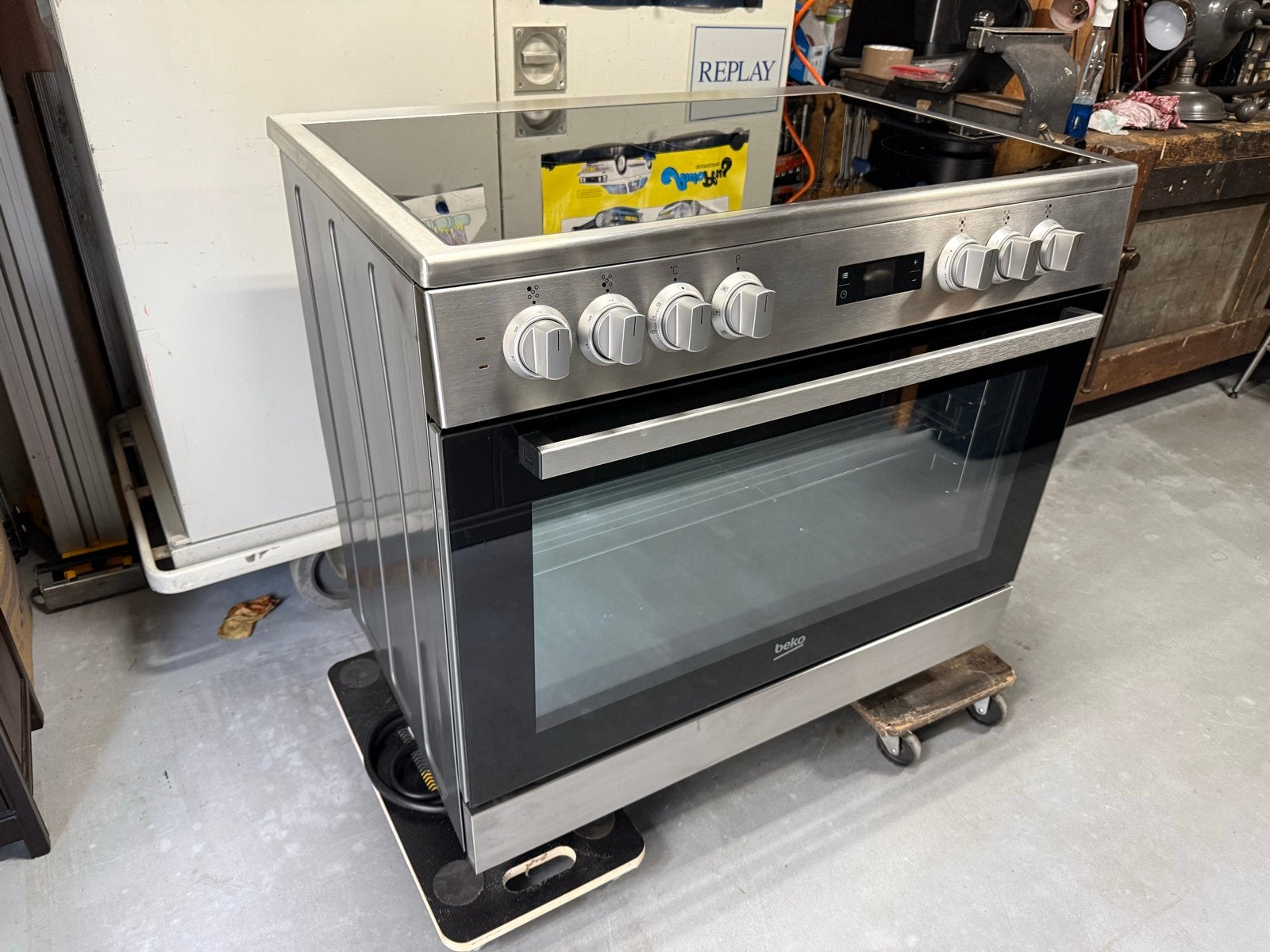 Beko Keramisch Fornuis 5 Pits 90 cm Breed, Ophalen, Gebruikt, 60 cm of meer, Keramisch