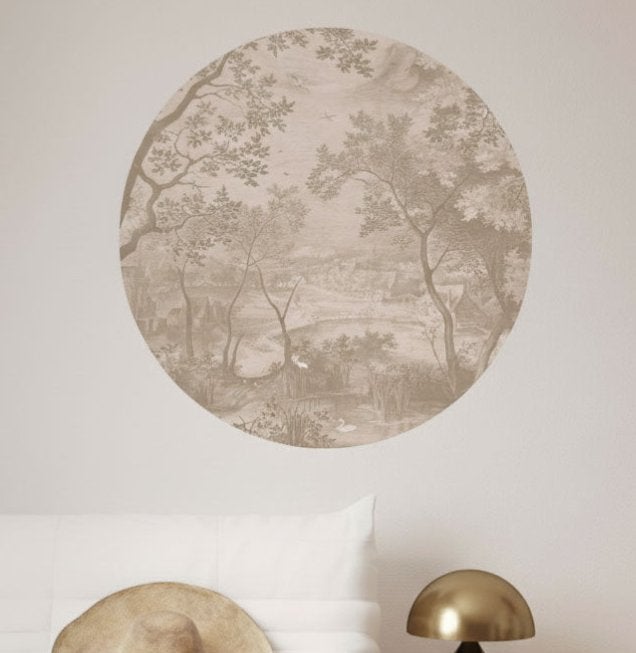 Zelfklevend Behang ronde wandsticker Annet Weelink Design, Natuurlijk, Beige, Minder dan 5 m², Landschap
