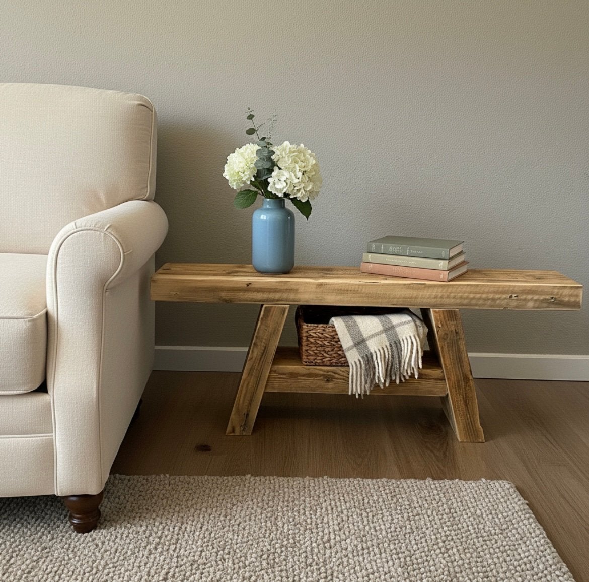 Oude dikke houten spanten bankjes/side tables/meubeltjes, Ophalen, Zo goed als nieuw, Hout