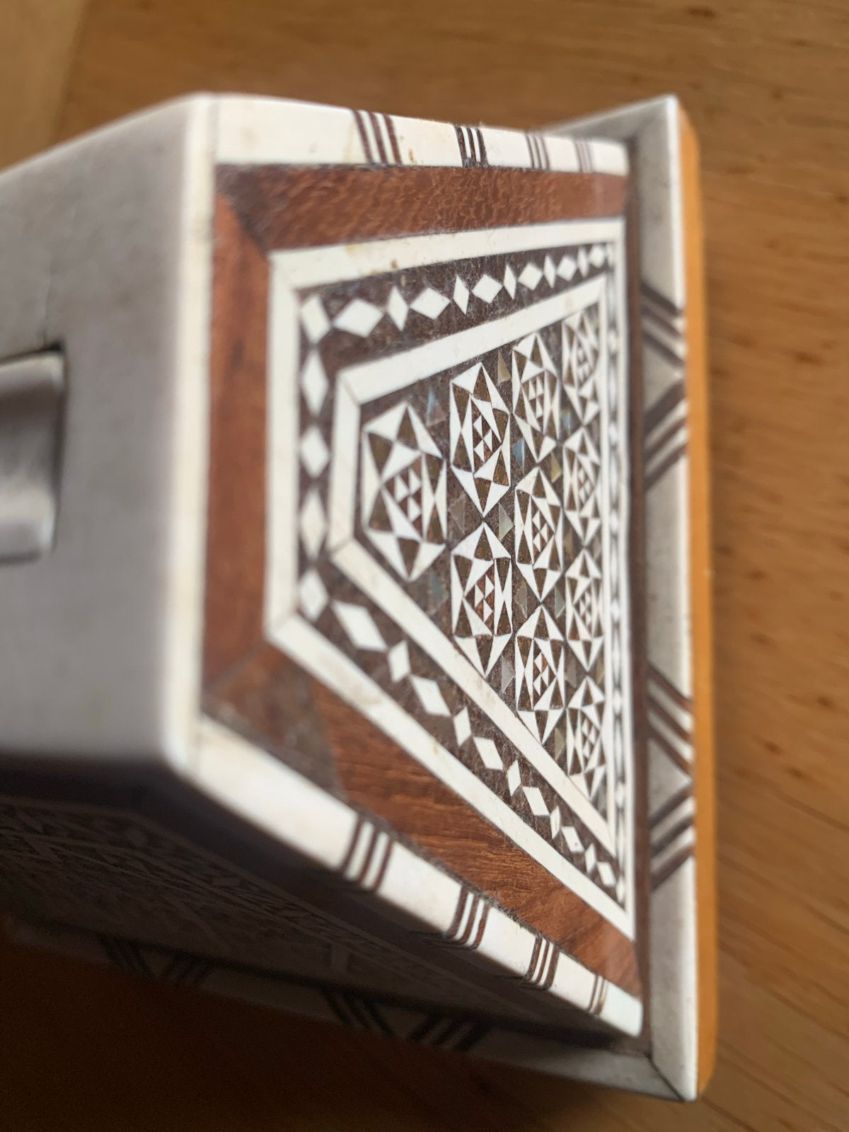 Antieke sigarettenbox met parelmoer en been inlegwerk, Ophalen of Verzenden