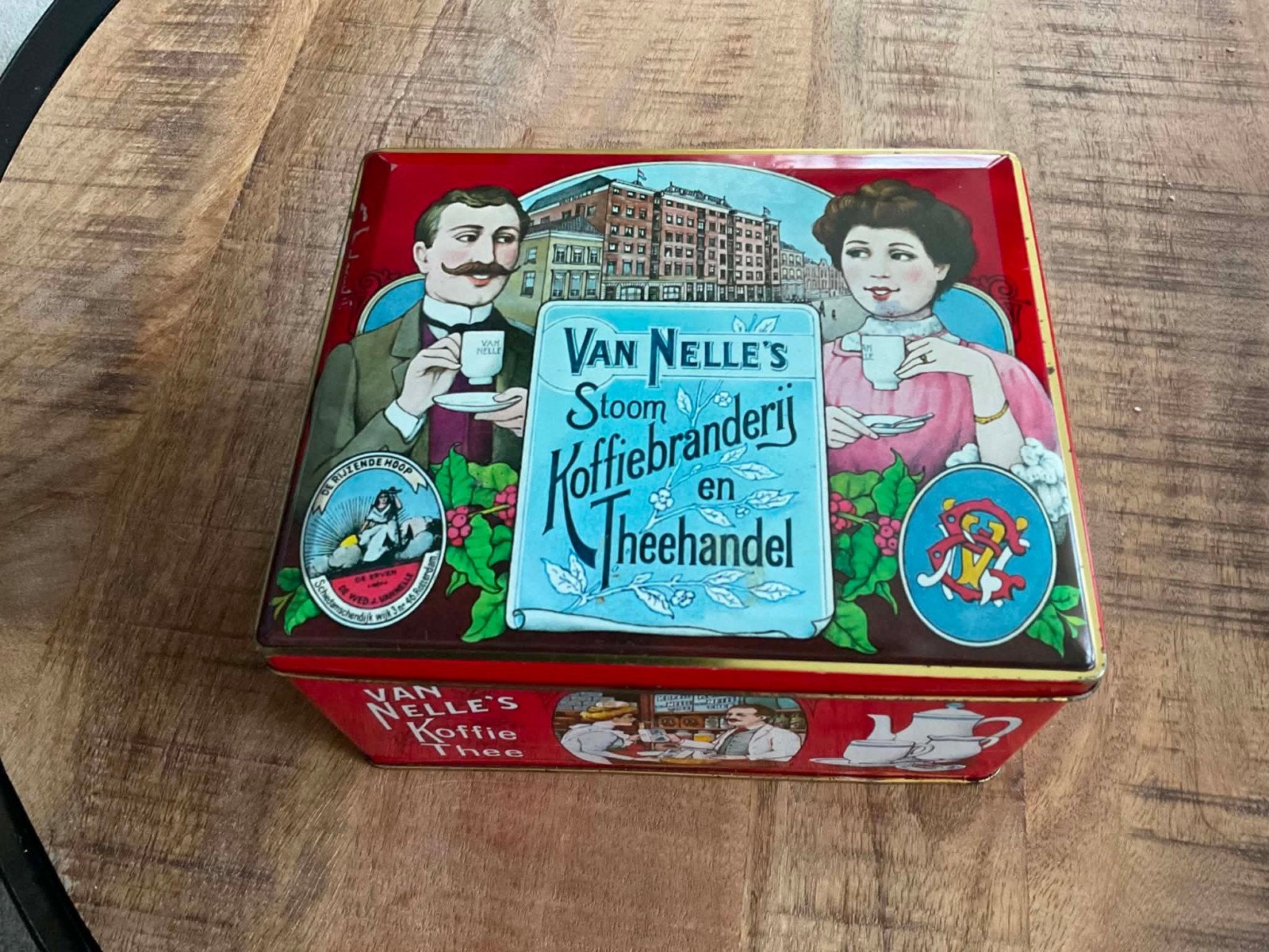Vintage Van Nelle's Koffiebranderij en Theehandel blik, Verzamelen, Ophalen of Verzenden, Gebruikt, Overige, Van Nelle