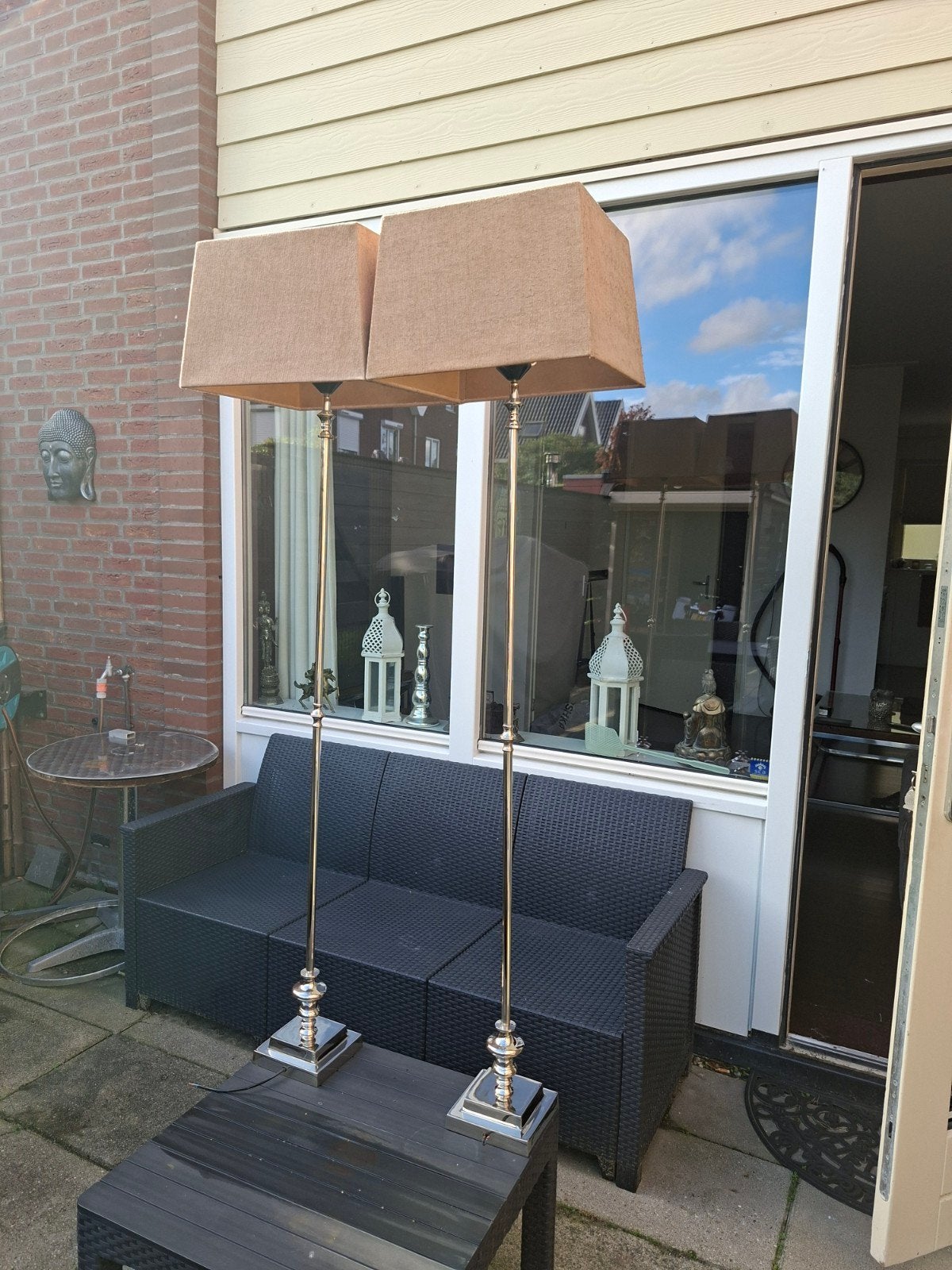 2 x Vloerlampen 150 cm hoog Chrome &kap 34x34x26 cm, Ophalen, Metaal, Klassiek, 100 tot 150 cm
