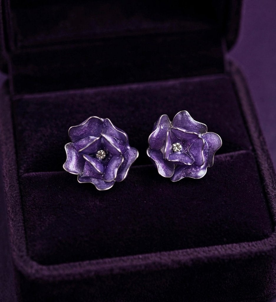 Rvs oorstekers met handgemaakte bloemen, Overige materialen, Verzenden, ., Paars