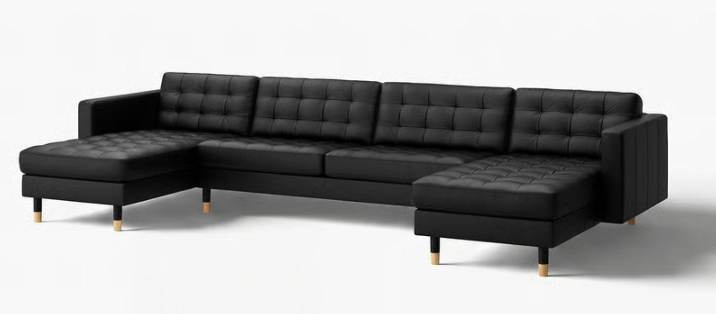IKEA Landskrona bank in dik zwart nerfleer, Ophalen, Gebruikt, 100 tot 125 cm, Hoekbank