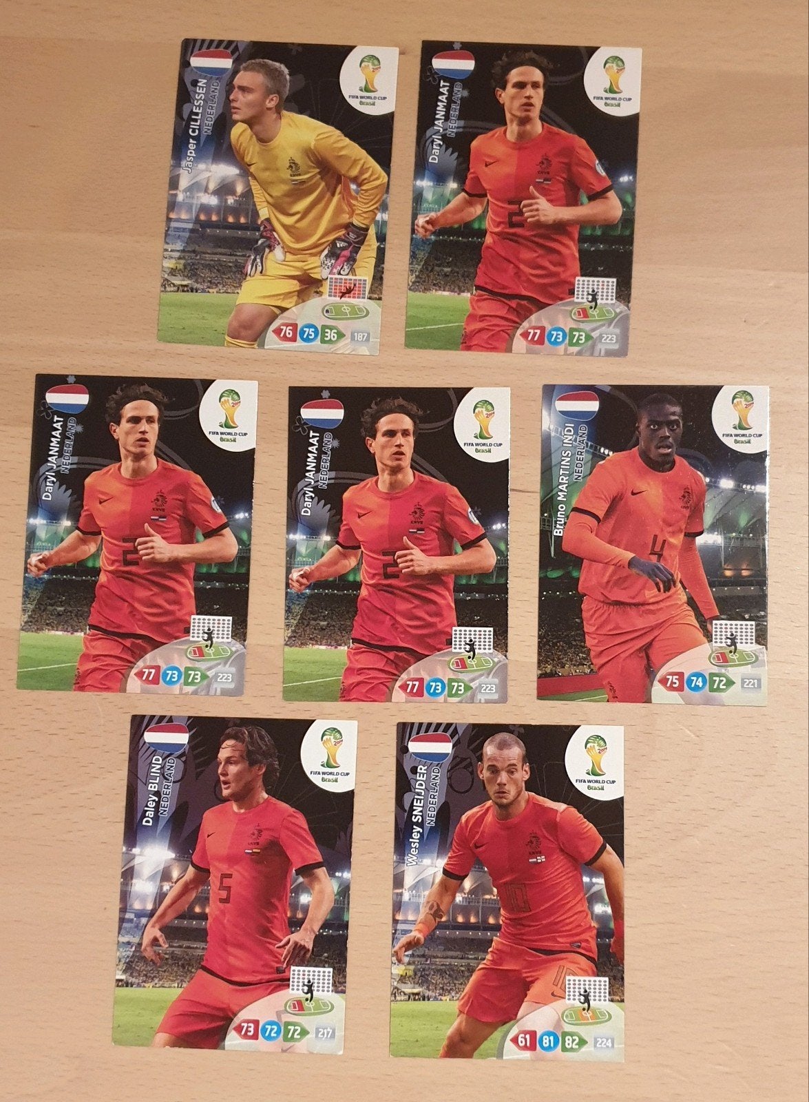 7x Panini Adrenalyn WK 2014 Brazilië cards Nederlands Elftal, Ophalen, Zo goed als nieuw