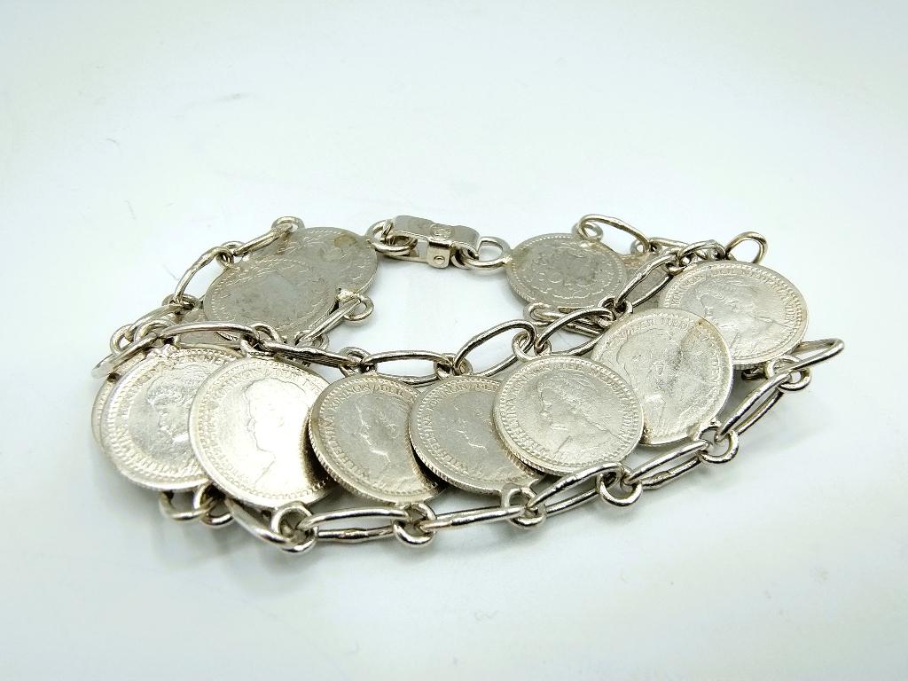 Zilveren dubbeltjes armband, Wilhelmina, 18 cm