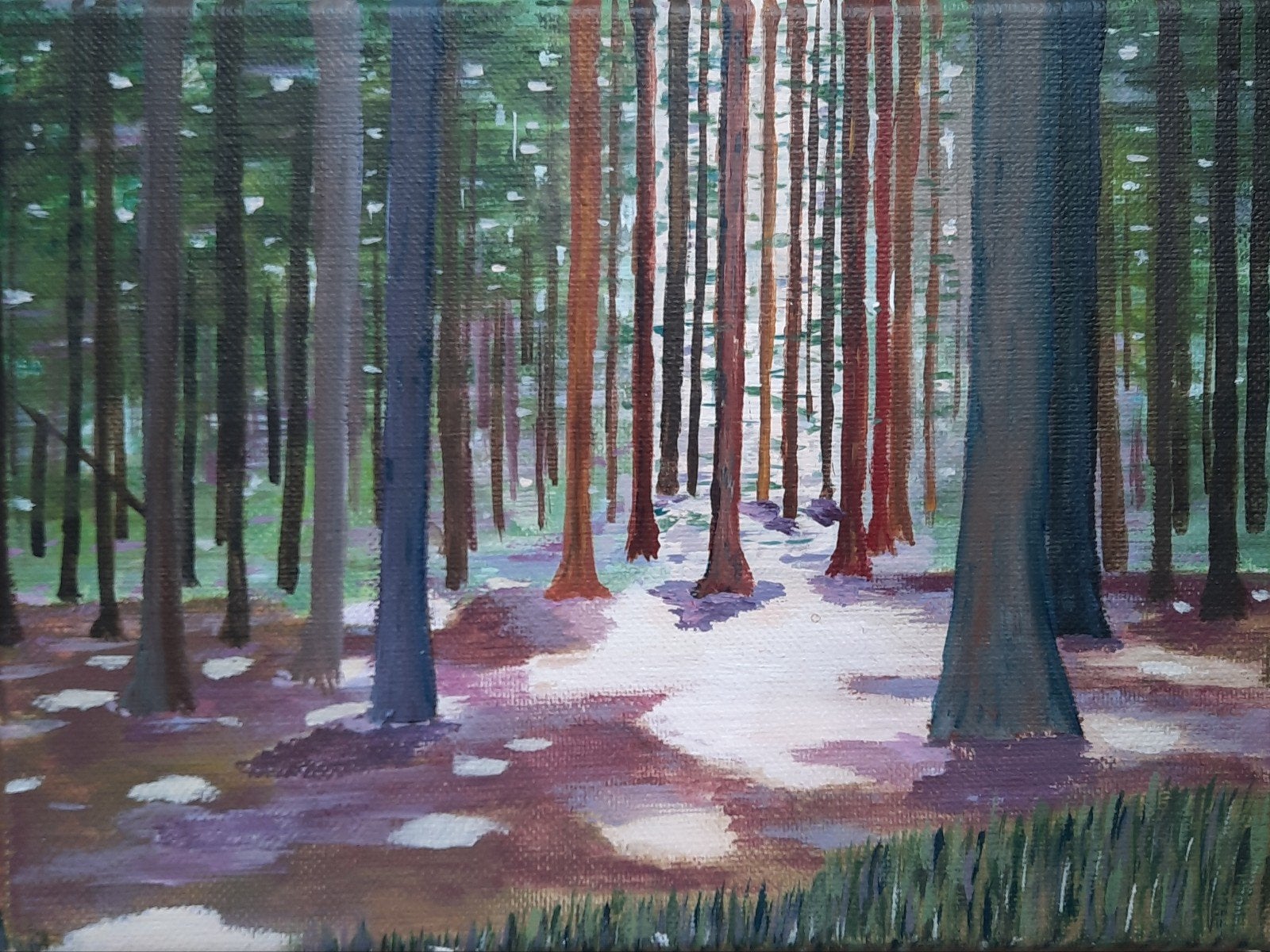 Schilderij 'Boslandschap' - Acryl op doek, 18x24 cm, Ophalen of Verzenden, Acrylverf, Landschap